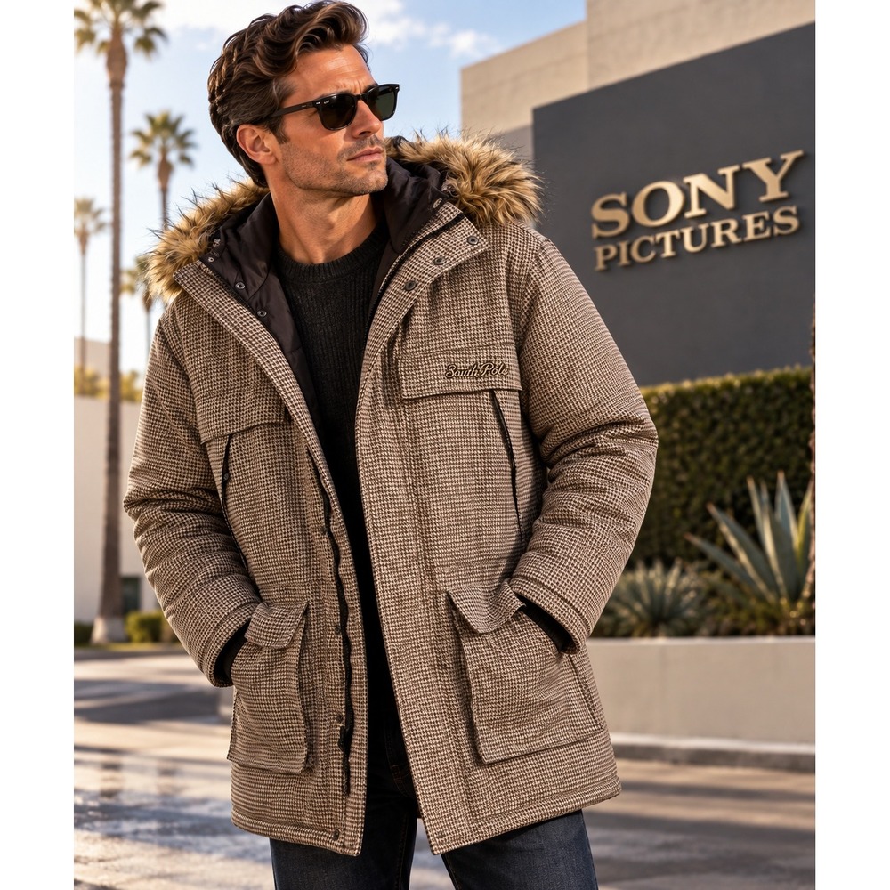 Southpole Authentic Collection Houndstooth Faux Fur Hood Parka M Y2K/10's SONY